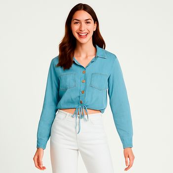 Blusa Zawary Denim Manga Larga Para Mujer ZW-7677