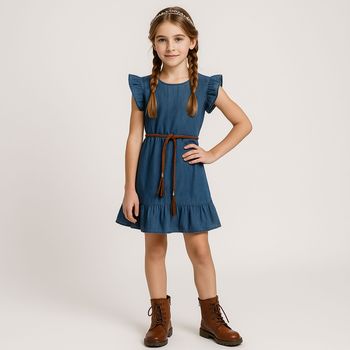 Vestido Paola Kids Denim Con Olan Para Niña 015C